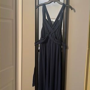 Long maternity maxi. Grey/blue.